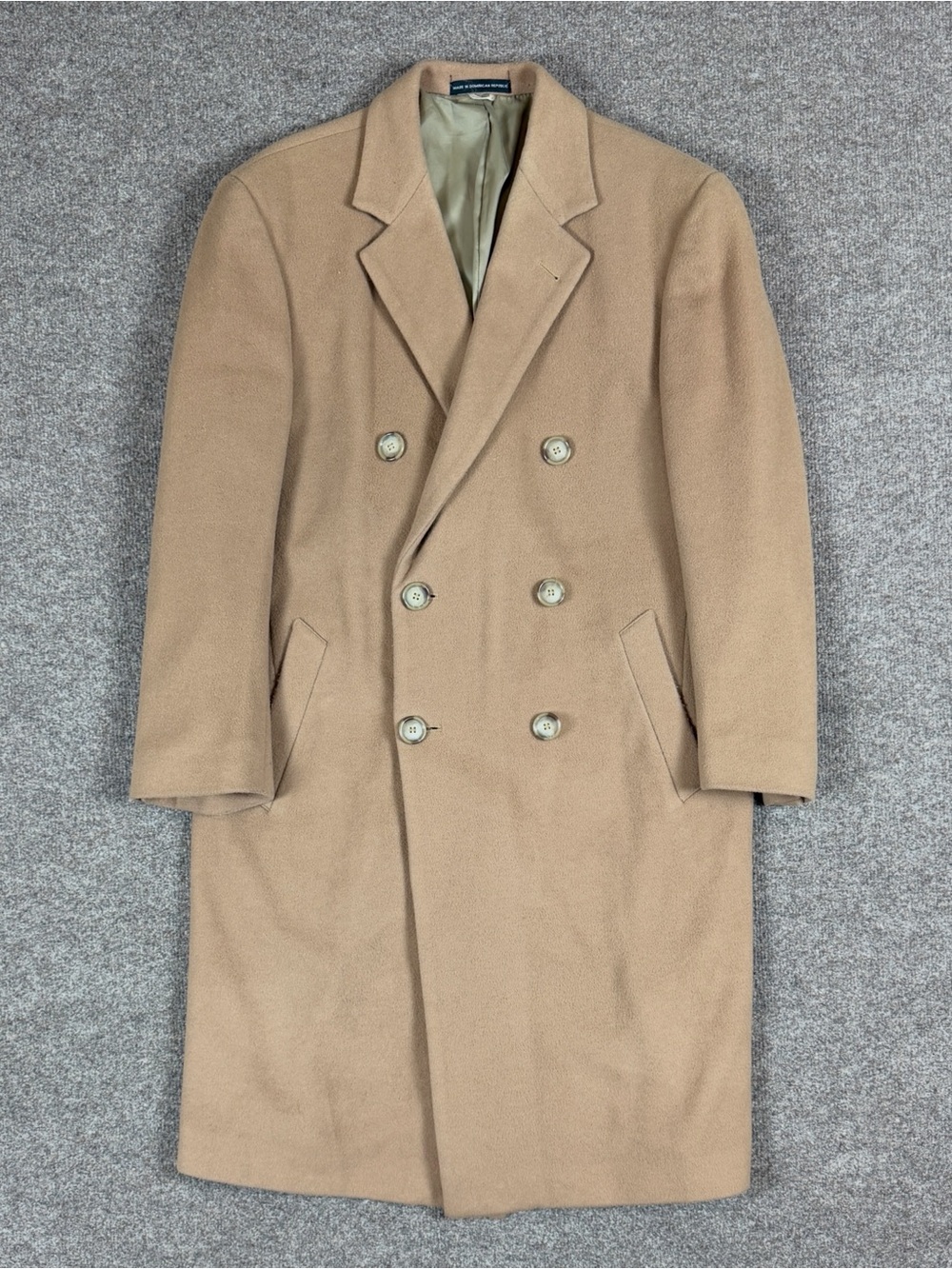 Vintage Nautica Tan Long Double Breasted Overcoat Mens 40 Medium Winter Overcoat